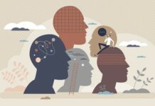 Los adultos con autismo diagnosticado tardíamente buscan identidad y apoyo a través del movimiento de la neurodiversidad Perfiles de personas dirigidas hacía el lado izquierdo, sobrepuestas unas con otras, en la parte posterior una se encuentra en dirección a la derecha